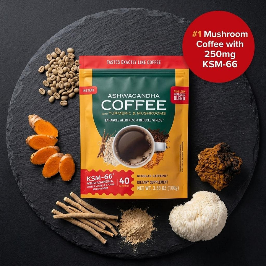 Ashwagandha Coffee with Turmeric & Mushrooms 100g (40 Servings) | KSM-66 Ashwagandha